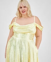 B Darlin Trendy Plus Size Off-The-Shoulder Satin Jacquard Gown