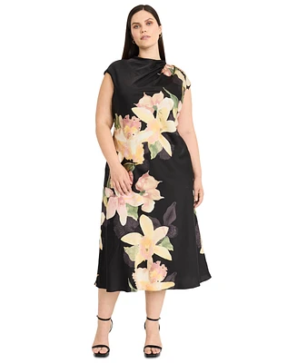 Maggy London Plus Size Floral Draped Midi Dress
