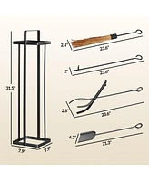 Outsunny 5 Piece Fireplace Tools Set w/ Sd for Indoor or Outdoor,