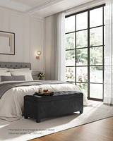 Upholstered Storage Bench with Hidden Compartment and Legs for End of Bed