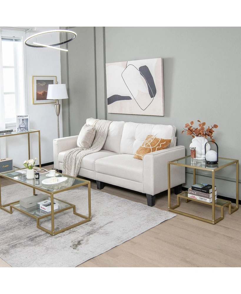 Gouun 22 Inch 2-Tier Square Sofa Side Table with Tempered Glass Tabletop