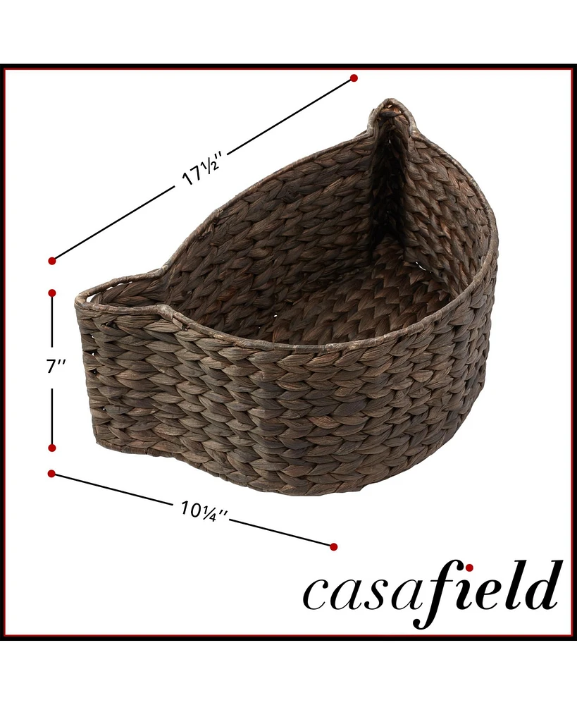 Casafield Cat Shaped Storage Basket - Natural, Large Water Hyacinth Pet Toy Bin Organizer