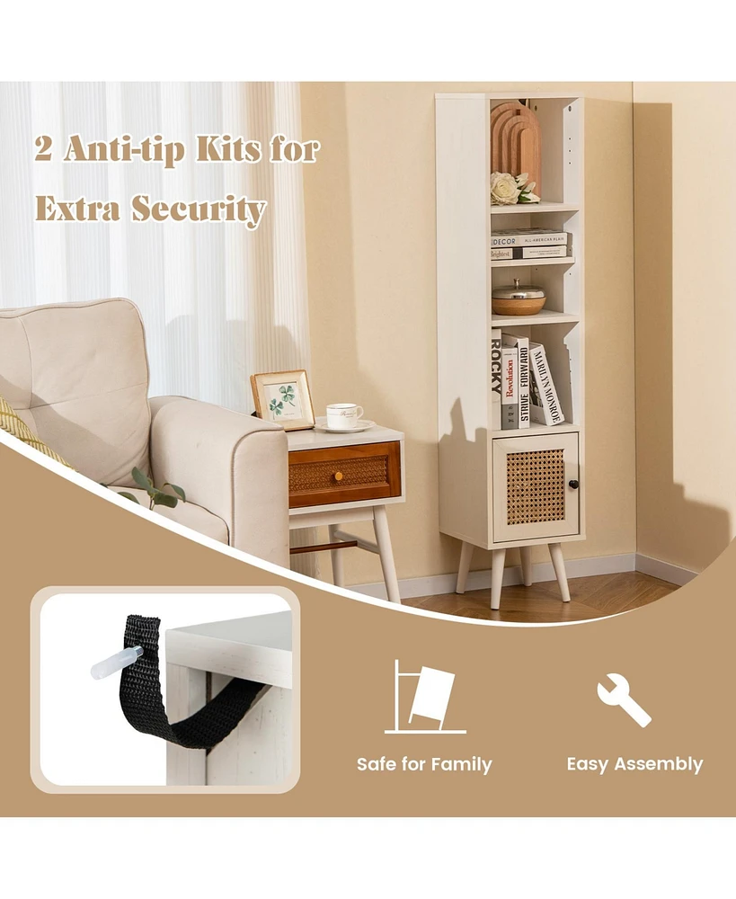Gouun 4 Tiers Rattan Storage Cabinet with Slim Design