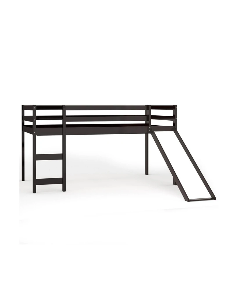 Gouun Twin Size Low Sturdy Loft Bed with Slide Wood