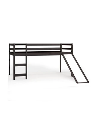 Gouun Twin Size Low Sturdy Loft Bed with Slide Wood