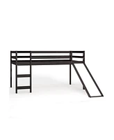 Gouun Twin Size Low Sturdy Loft Bed with Slide Wood