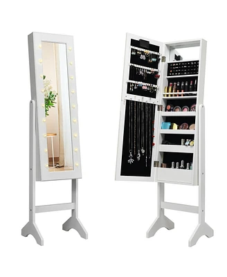 Mirrored Jewelry Cabinet Armoire Organizer with Led lights