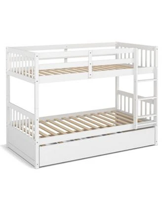 Twin Over Twin Bunk Bed With Pull Out Trundle Ladder