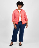 On 34th Trendy Plus Size Cotton Jacquard Cardigan, Exclusively at Macy's