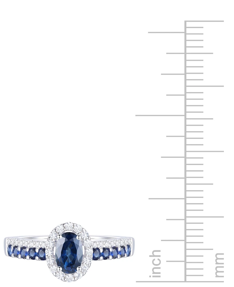 Sapphire (1 ct. t.w.) & Diamond (1/6 Oval Halo Ring 14k White Gold (Also available Ruby Emerald)
