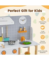 Wooden Toddler Pretend Kitchen Set with Cookware Accessories for Boys and Girls