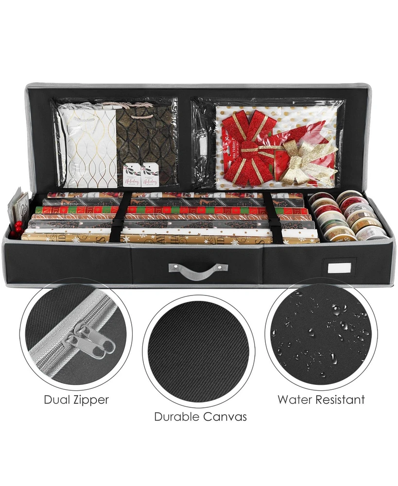 Hearth & Harbor Wrapping Paper Storage Container - Christmas Bag with Interior Pockets