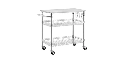 Mobile Kitchen Cart – Stainless Steel Top Island with 2-Tier Storage Shelves for Prep, Serving, and Organization