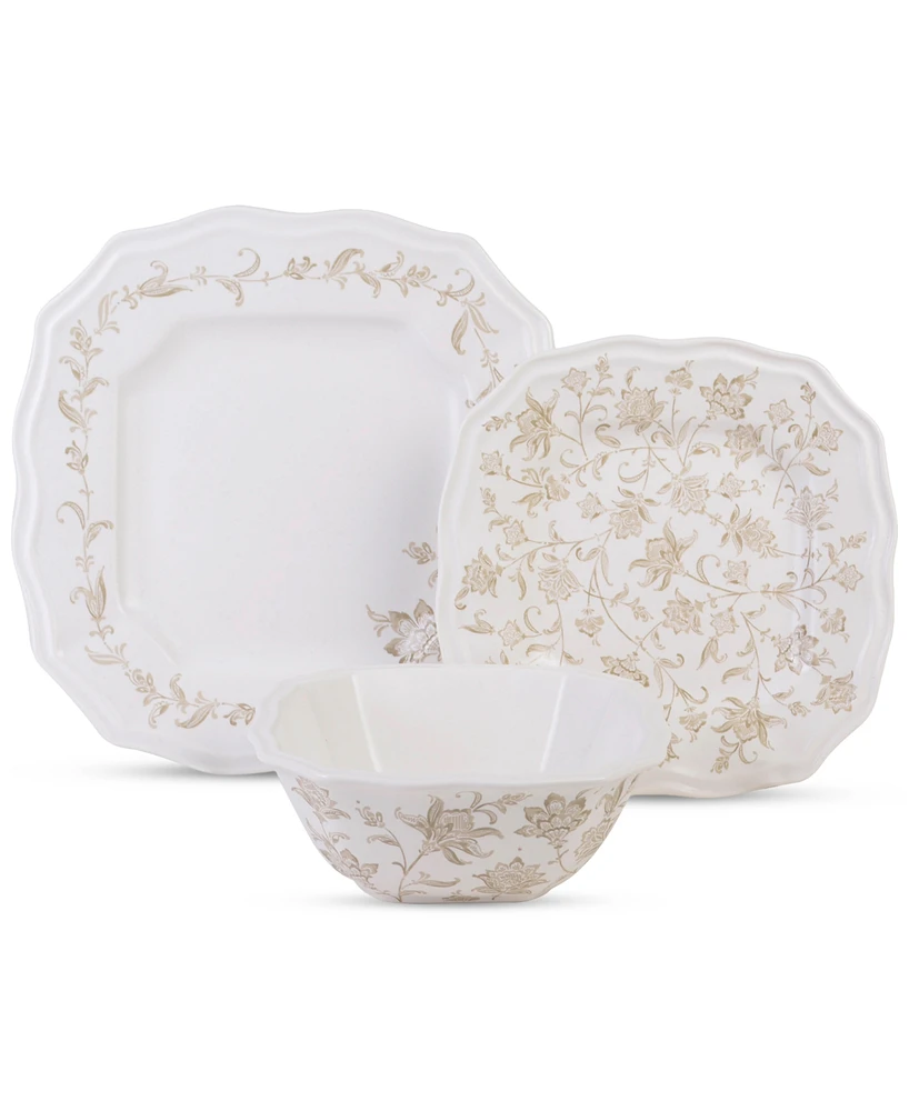222 Fifth Batik Toile Taupe Porcelain 12 Pc. Dinnerware Set, Service for 4