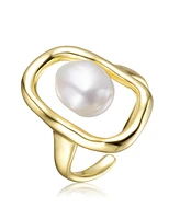 Sterling Silver 14K Gold Plated with Genuine Freshwater Pearl Ring