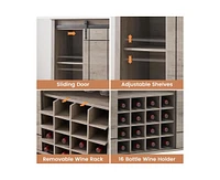 gaomon Wine Bar Cabinet,47" Farmhouse Coffee Bar Cabinet with Sliding Barn Door, Buffet Sideboard Cabinet with 16 Bottle Wine Rack for Dining, Living