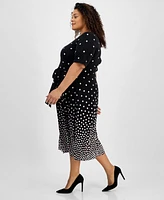 Kasper Plus Size Printed Tie-Waist Midi Dress