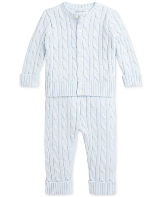 Polo Ralph Lauren Baby Boys Cotton Cable-Knit Cardigan & Pants Set
