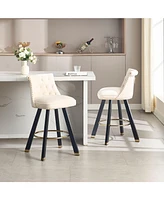 Set of 2 Velvet Swivel Bar Stools, 360° Rotation, Modern Kitchen Chairs-The Pop Home