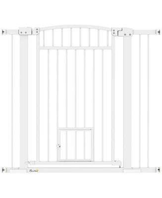 PawHut 30"-41" Dog Gate w/ Cat Door, 3-Inch & 5.5-Inch Extension Kit