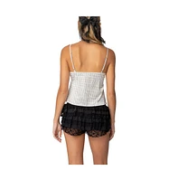 Edikted Womens Polka Dot Satin Lace Trim Top