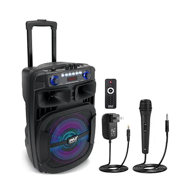 Pyle Portable Bluetooth Pa Speaker System - 800W 12 Inch Outdoor Speaker with Built-In Party Lights