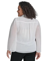 Calvin Klein Plus Chiffon Tie-Neck Blouse