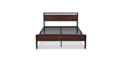 Solid Wood Platform Bed with Mahogany Panels – Headboard & Footboard Design for a Refined Bedroom Look