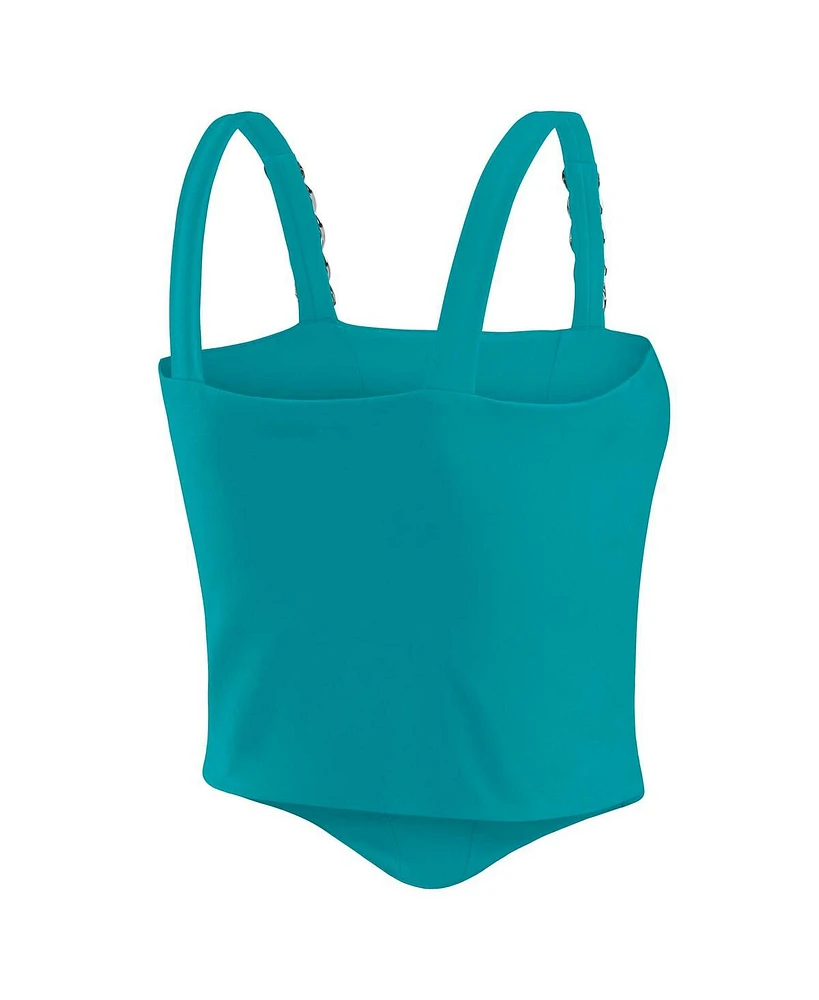 Wear by Erin Andrews x Gracie Hunt Women's Aqua Miami Dolphins Chain Link Corset Top
