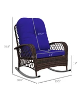 Outsunny Outdoor Wicker Rocking Chair Wide Cushion, Steel Frame,