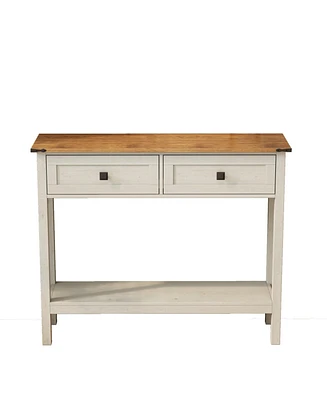 Farmhouse Style Console Table with 2 Drawer and Bottom Storage Shelf for Entryway, Rustic Side Table with Storage Drawer and Shelf for Living room, Ha