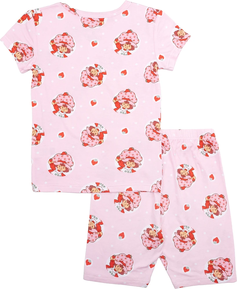 Strawberry Shortcake Little and Big Girls Short Sleeve Biker Shorts, 2-Piece Pajama Set