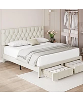 Full Size Bed Frame with 1 Storage Drawers, Upholstered Platform Bed Frame