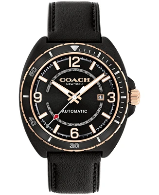 Coach Men's Charter Automatic Black Leather Strap Watch 44.5mm