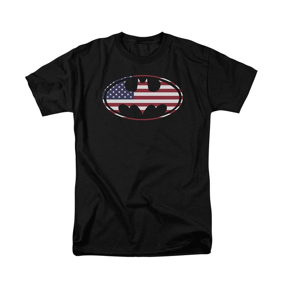 Batman Mens American Flag Oval Short Sleeve Adult Tee / T-Shirt