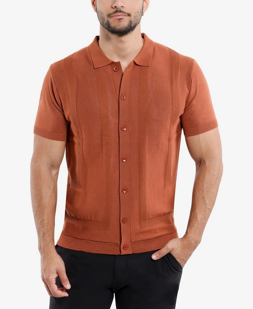 Spring + Mercer Men's Classic Ribbed Texture Polo Sweater