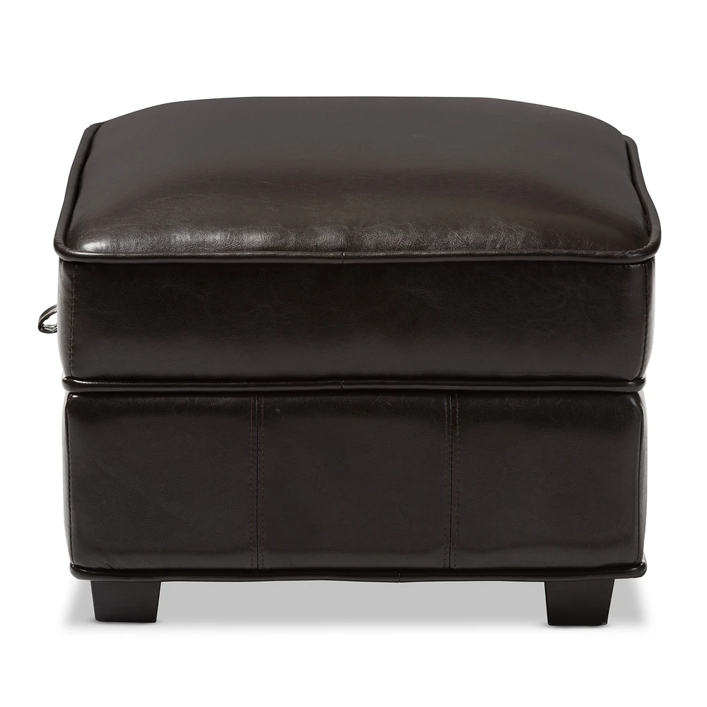 Baxton Studio Agustus Brown Leather Storage Ottoman