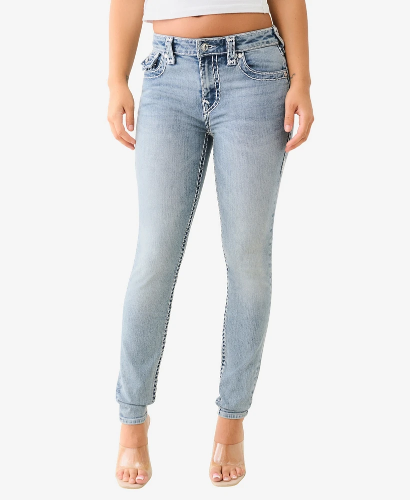 True Religion Women's Crystal Halle Mid Rise Skinny Super T Jeans