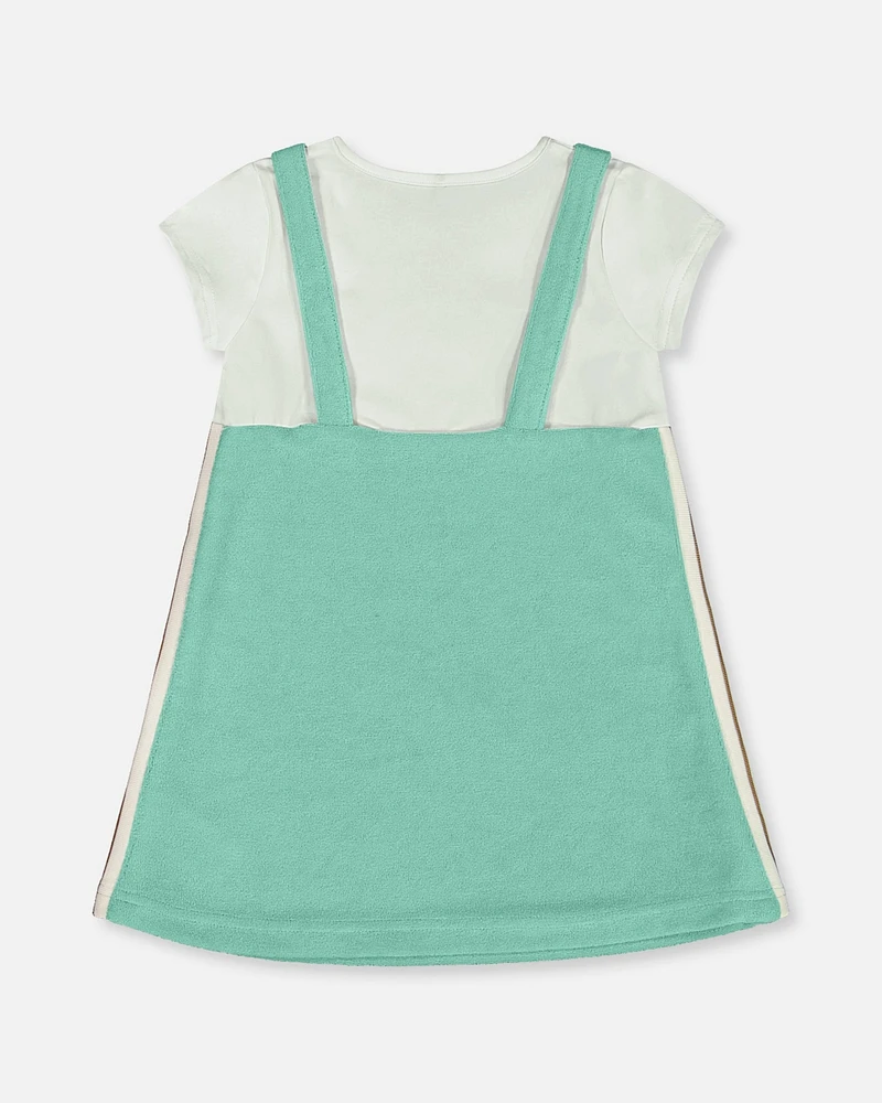 Deux par Big Girls Terry Cloth Dress Turquoise And Off-White