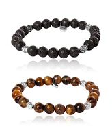 Lucky Brand Beaded Bracelets – Tiger's Eye & Lava Matte Black Stone Stretch Set