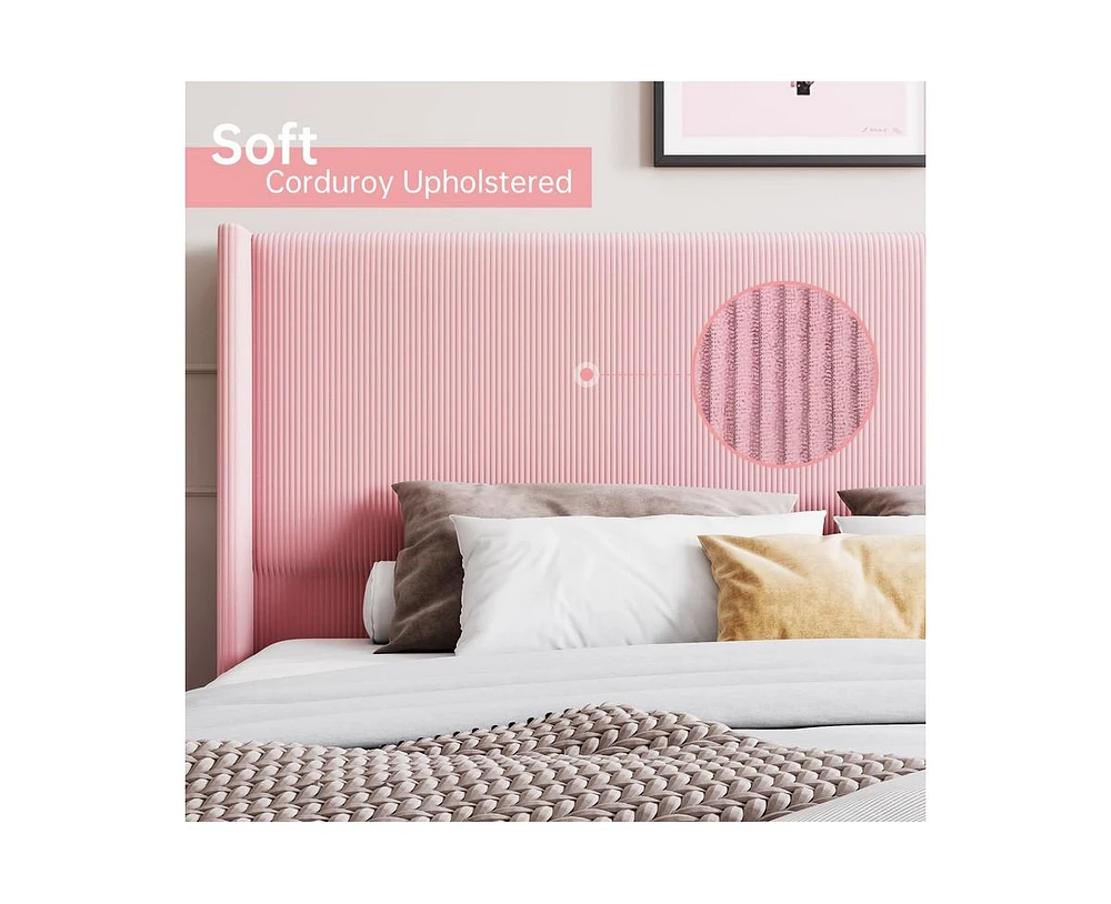 gaomon Full Size Bed Frame, Upholstered Platform Corduroy Bed Frame with Vertical Channel Tufted Wingback Headboard, Strong Wooden Slats