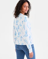 Style & Co Women's Printed Crewneck Button-Front Cardigan