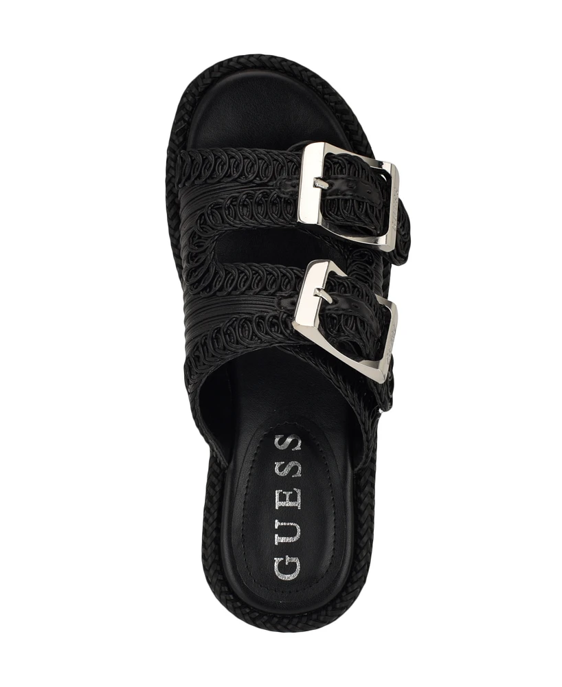Guess Women's Binks Double-Buckle Woven Platform Wedge Sandals