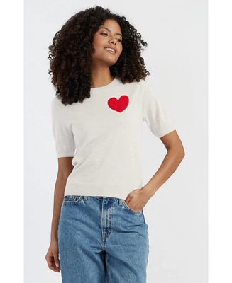 Chinti & Parker Women's Pure Merino Heart Breton Short Sleeve Sweater