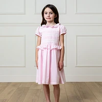Hope & Henry Big Girls Puff Sleeve Smocked Party Dress with Ruffle Collar