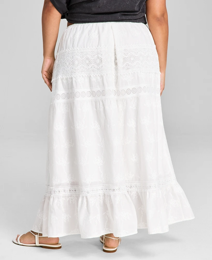 And Now This Plus Size Cotton Embroidered Lace-Trim Maxi Skirt, Exclusively at Macy's