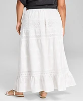And Now This Plus Size Cotton Embroidered Lace-Trim Maxi Skirt, Exclusively at Macy's