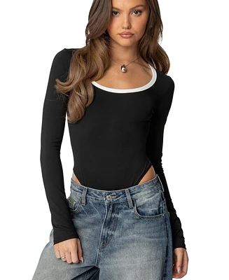 Edikted Womens Contrast Scoop Neck Bodysuit