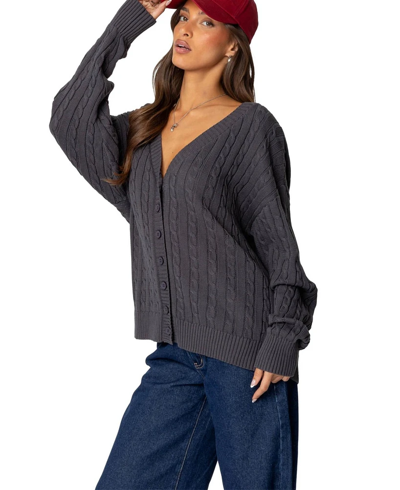 Edikted Womens Francine Oversized V Neck Cardigan