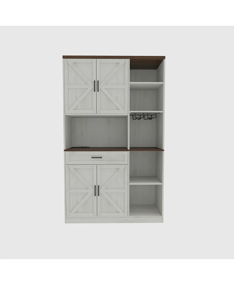 70.87'' Multifunctional Farmhouse Kitchen Pantry Sideboard with Cabinet and Drawer, Kitchen Buffet with Hutch and Glass Holder, Microwave Stand with C